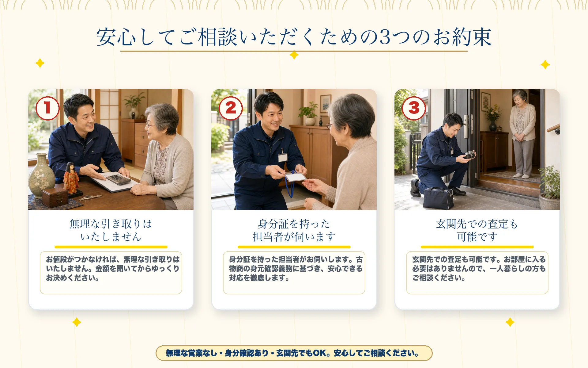 安心してご相談いただくための3つのお約束